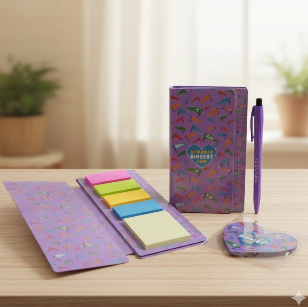 Grandma's Biggest Fan 3pc Stationary Set (Sticky Notes, Pen & Magnet) 🐈
